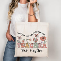 Personalized Teacher Tote Bag, Custom Name Teacher Bag, Teacher Appreciation Gift, Floral Teacher Gift, Back to School Classroom Tote Bag