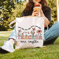 Personalized Teacher Tote Bag, Custom Name Teacher Bag, Teacher Appreciation Gift, Floral Teacher Gift, Back to School Classroom Tote Bag