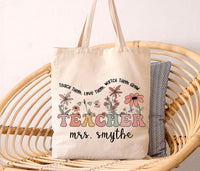 Personalized Teacher Tote Bag, Custom Name Teacher Bag, Teacher Appreciation Gift, Floral Teacher Gift, Back to School Classroom Tote Bag