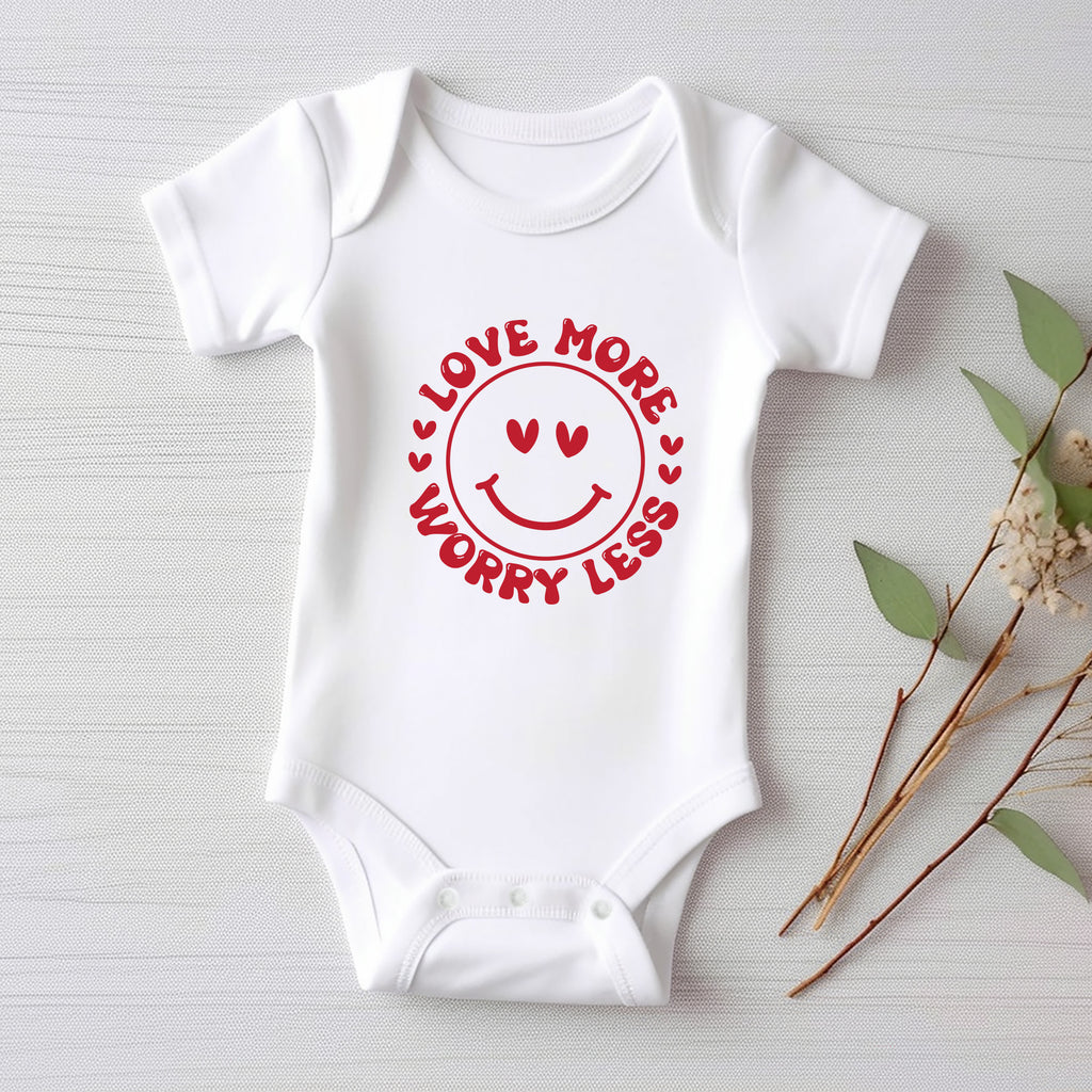 Valentine's Day Baby Shirt, Love More Worry Less Baby Outfit