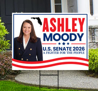 Ashley Moody For Florida Senate 2026 Yard Sign, Corrugated Plastic Senate Elections Race Red White & Blue Yard Sign with Metal H-Stake