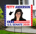 Fetty Anderson For West Virginia Senate 2026 Yard Sign, Corrugated Senate Election, Race Red White & Blue Yard Sign with Metal H-Stake