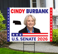 Cindy Burbank For Nebraska Senate 2026 Yard Sign, Corrugated Plastic Senate Elections, Race Red White & Blue Yard Sign with Metal H-Stake