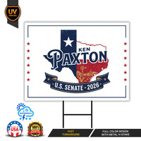 Ken Paxton For Texas Senate 2026 Yard Sign, Corrugated Plastic Senate Elections, Race Red White & Blue Yard Sign with Metal H-Stake