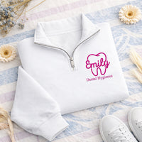 Dental Embroidered Quarter Zip Sweatshirt, Personalized Dentist Pullover, Custom Name Dental Hygienist Gift, Dentist Office Apparel