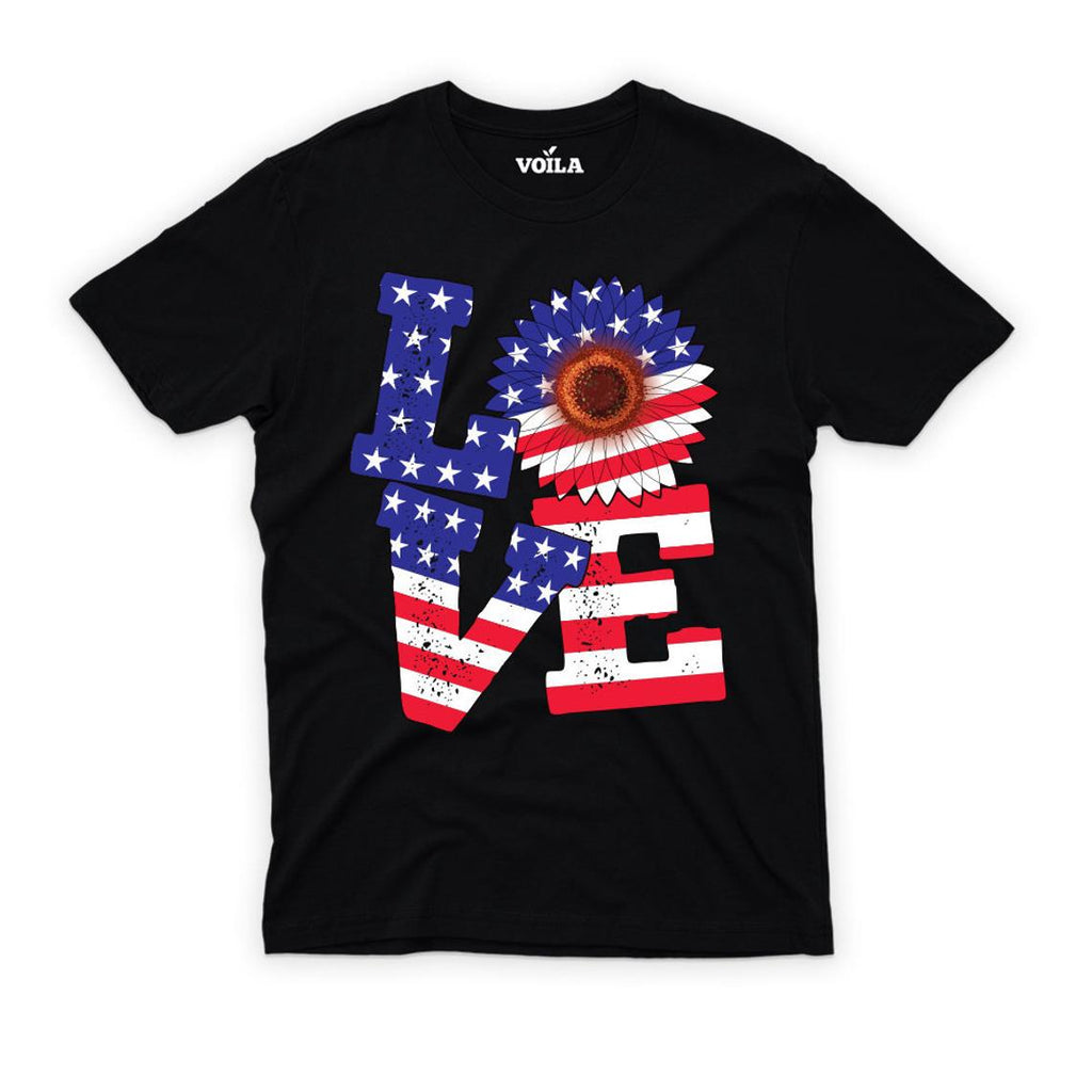 Love Sunflower Patriotic American T-Shirt