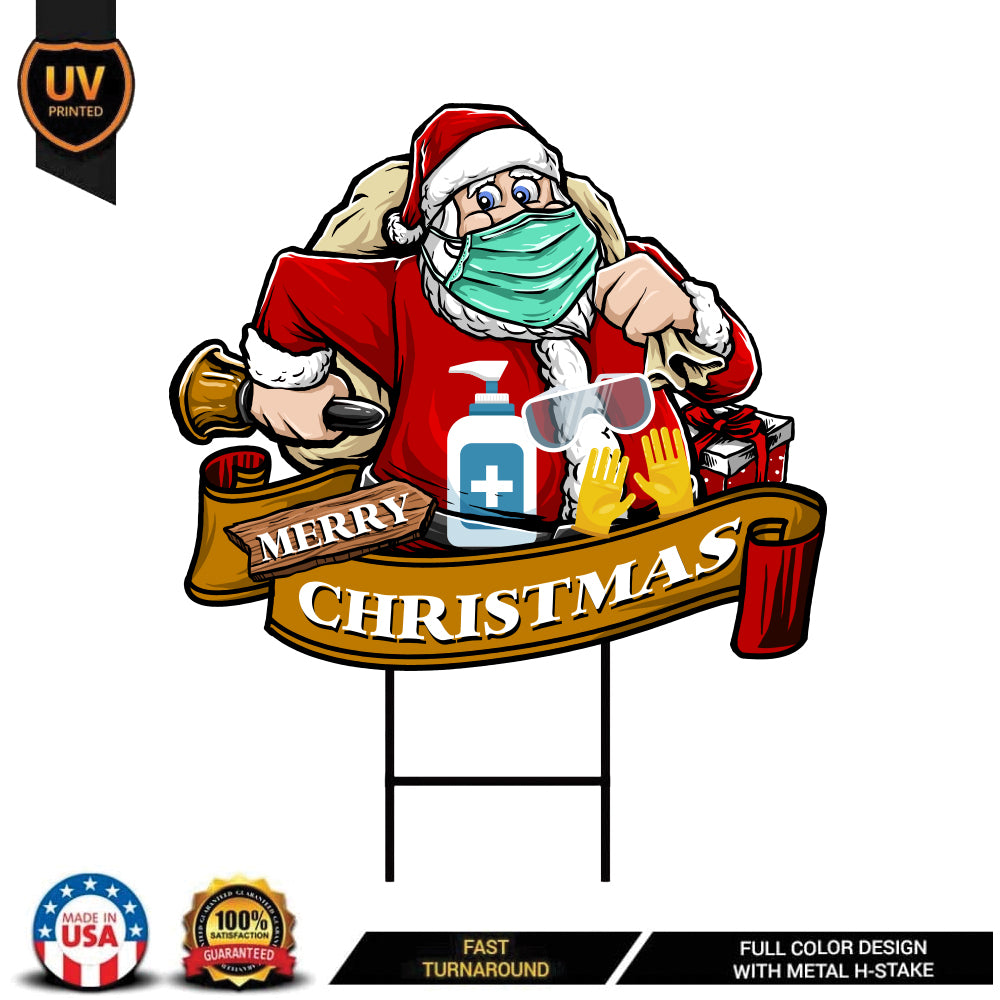 Santa Claus Mask Merry Christmas Yard Sign