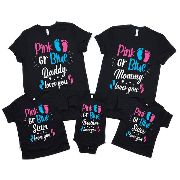 Gender Reveal T-Shirt For Men, Pink or Blue Mommy Love You Women V