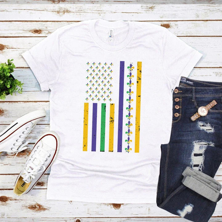 American Flag Mardi Gras T-Shirt
