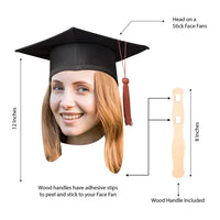 Custom Graduation Face Fans 12” With Wooden Handle