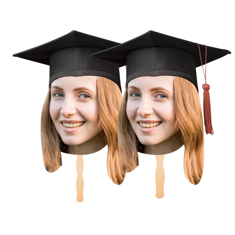 Custom Graduation Face Fans 12” With Wooden Handle