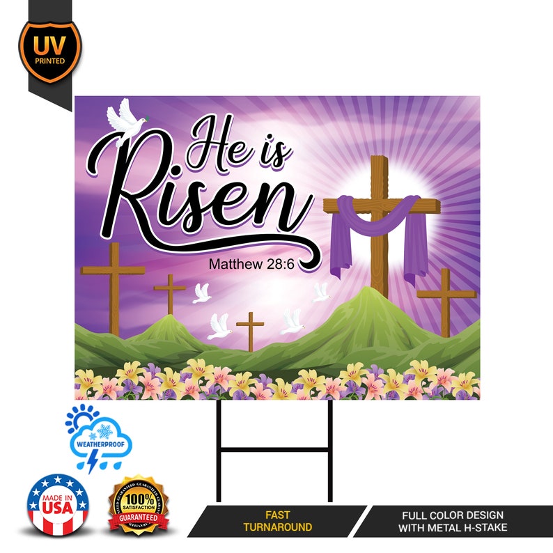 Happy Easter 2024 He is Risen Yard Sign