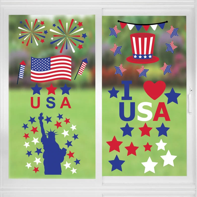 38Pcs 4th of July Window Cling Vinyl Stickers