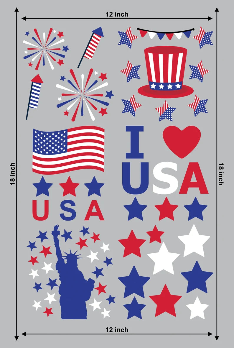 38Pcs 4th of July Window Cling Vinyl Stickers