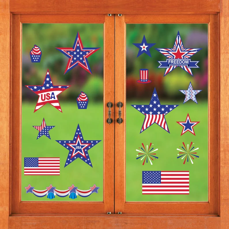 17Pcs 4th of July Window Cling Vinyl Stickers
