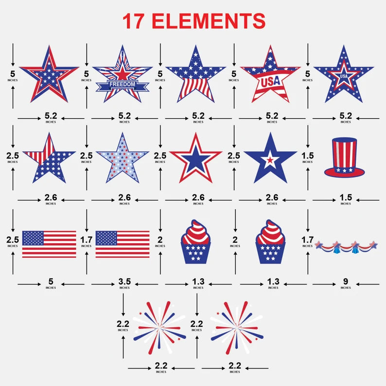 17Pcs 4th of July Window Cling Vinyl Stickers