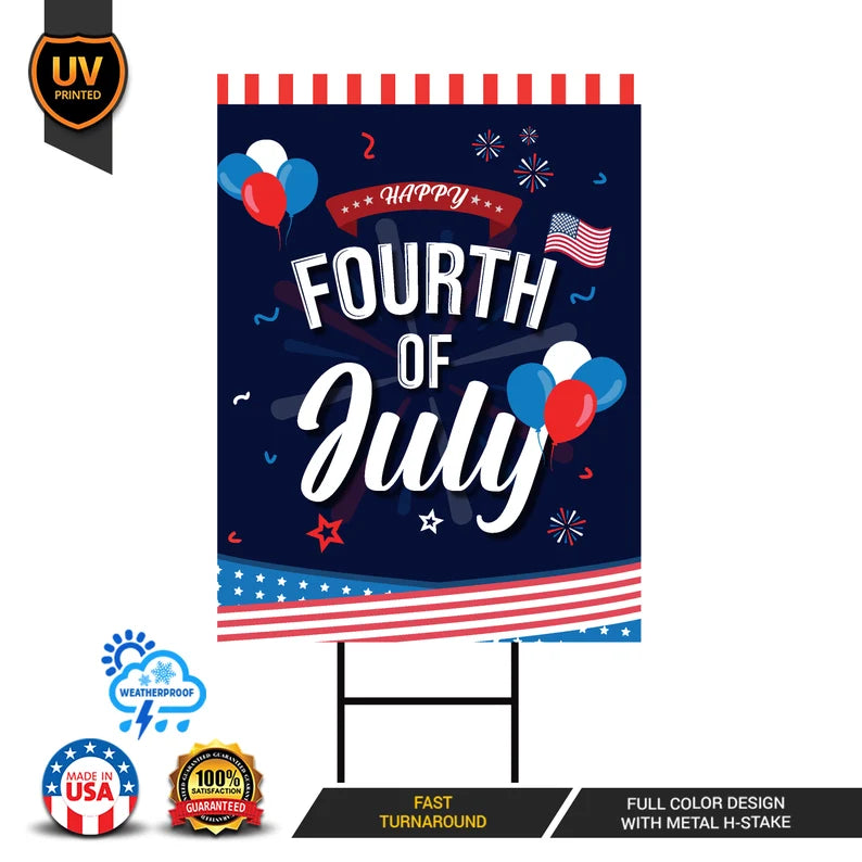 Patriotic Happy 4th of July Yard Sign
