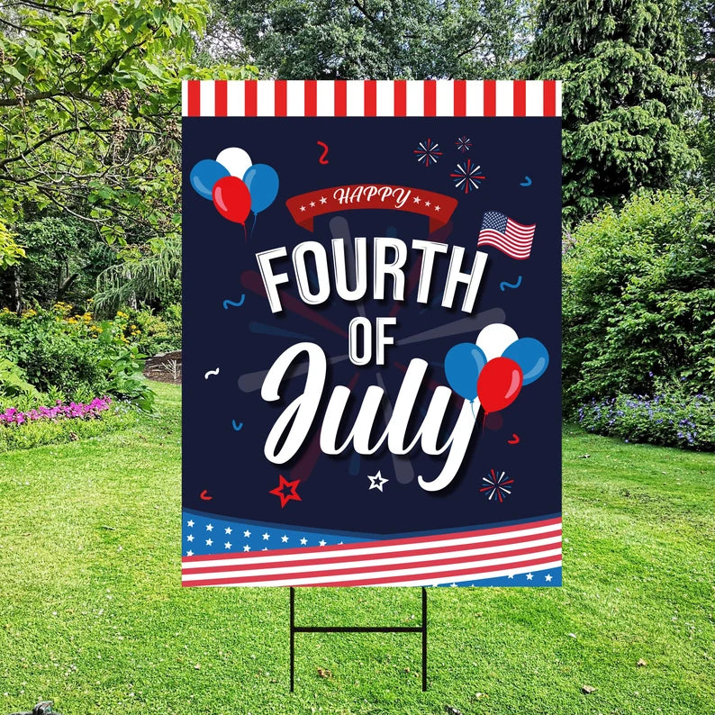Patriotic Happy 4th of July Yard Sign