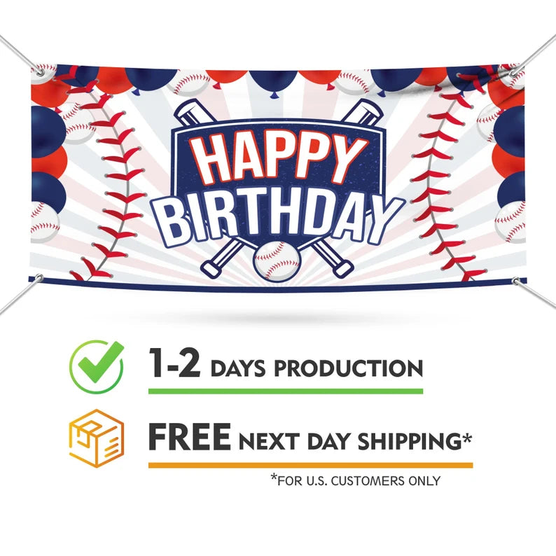 Baseball Happy Birthday Banner Sign