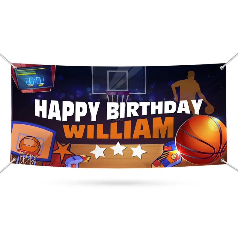 Custom Basketball Happy Birthday Banner