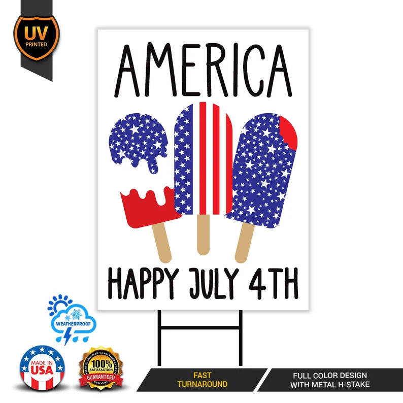 Patriotic Happy 4th of July Yard Sign