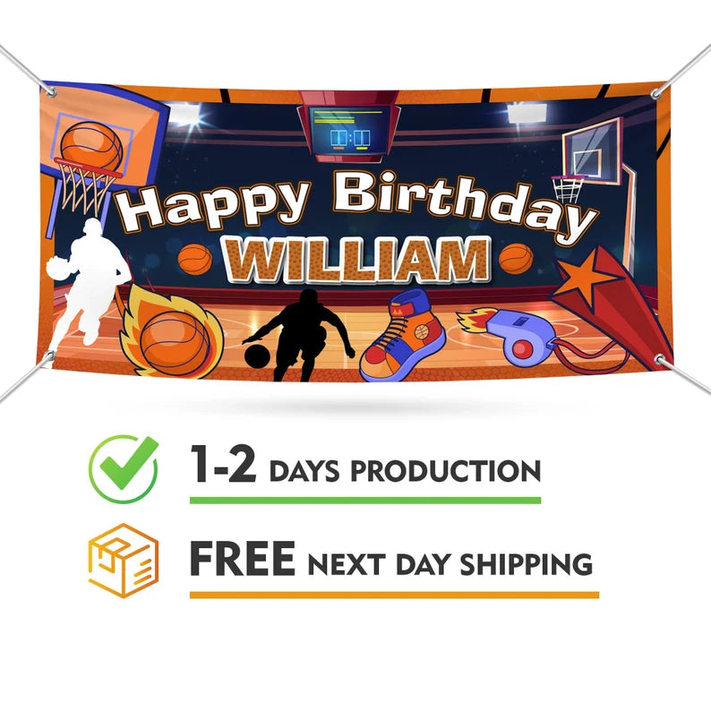 Custom Basketball Happy Birthday Banner