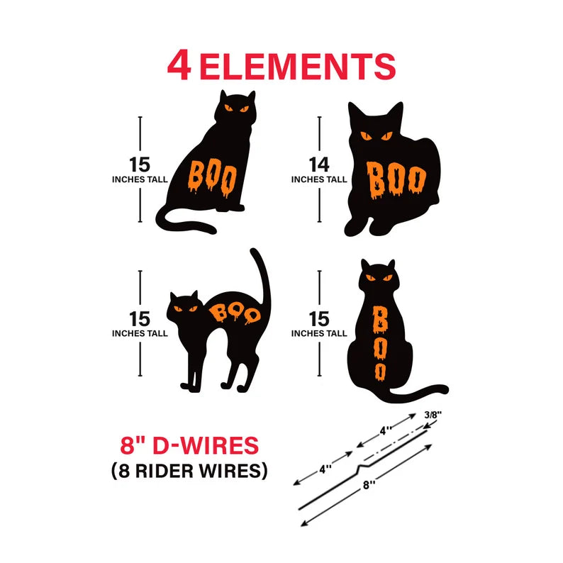 4ct Black Cat Silhouette BOO Yard Sign Cutouts
