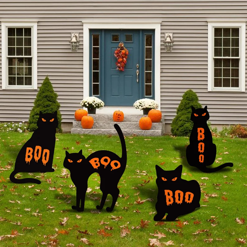 4ct Black Cat Silhouette BOO Yard Sign Cutouts
