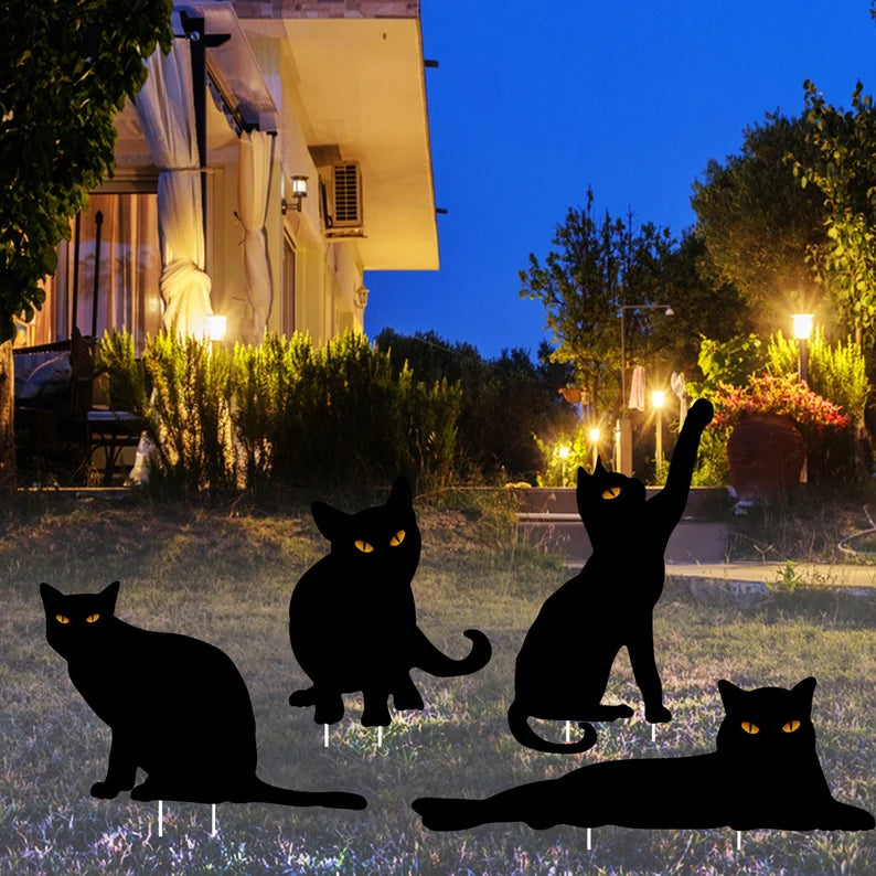 4ct Black Cat Silhouette Yard Sign Cutouts