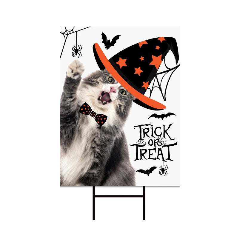 Halloween Yard Sign - Scary Pumpkin Cat Witch Halloween Decorations