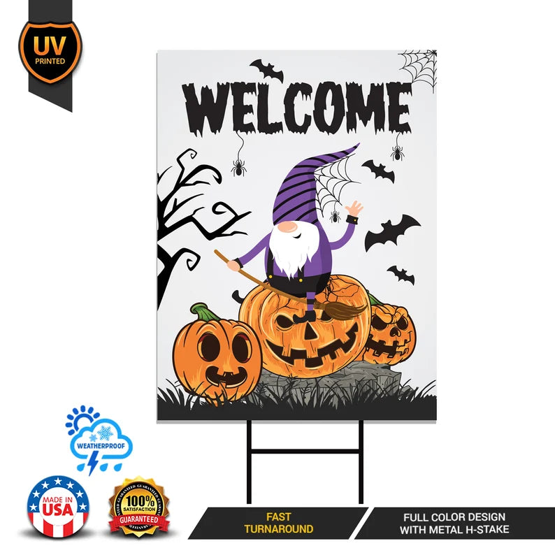 Halloween Yard Sign - Scary Pumpkin Cat Witch Halloween Decorations