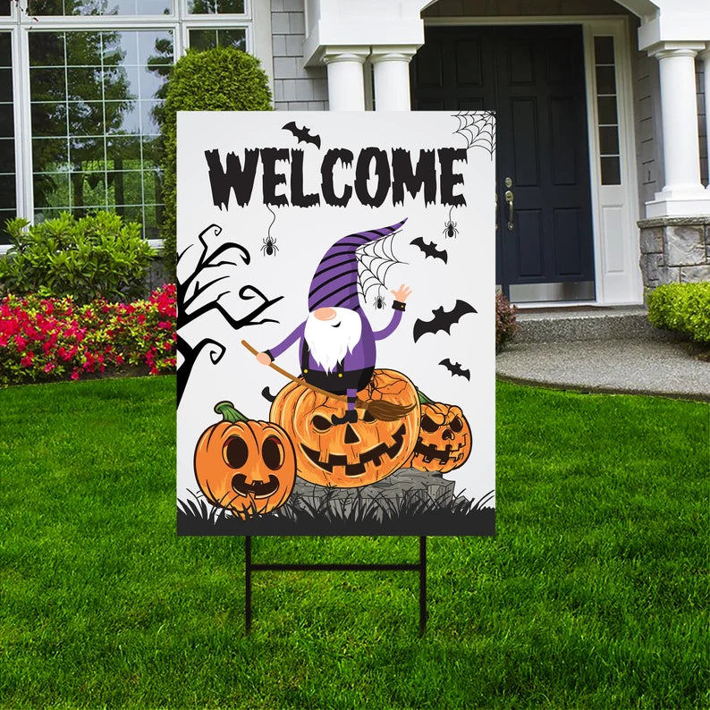 Halloween Yard Sign - Scary Pumpkin Cat Witch Halloween Decorations