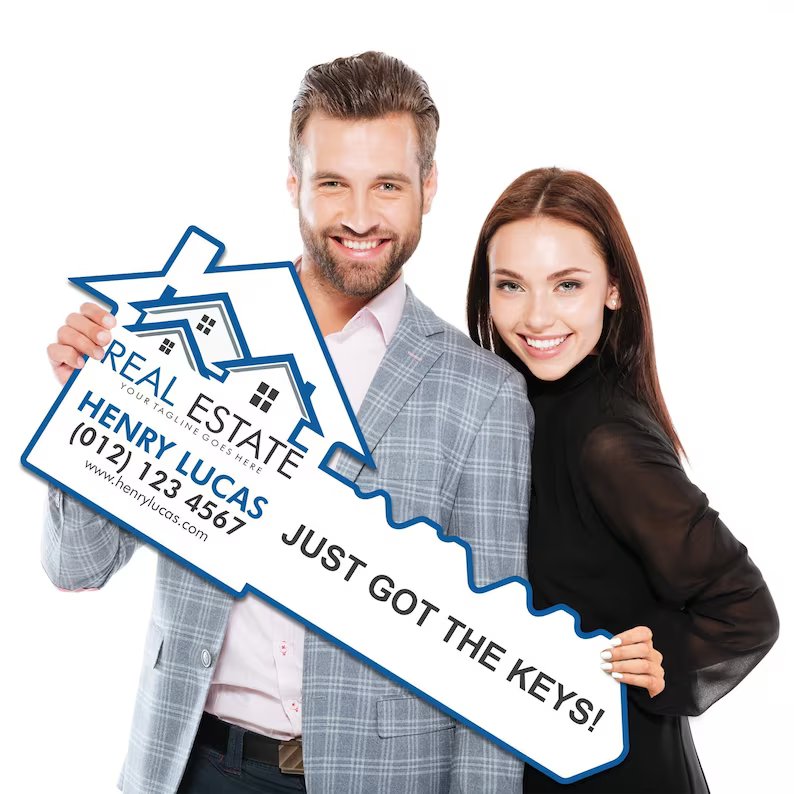 Personalized Real Estate Marketing Key Cutout Sign