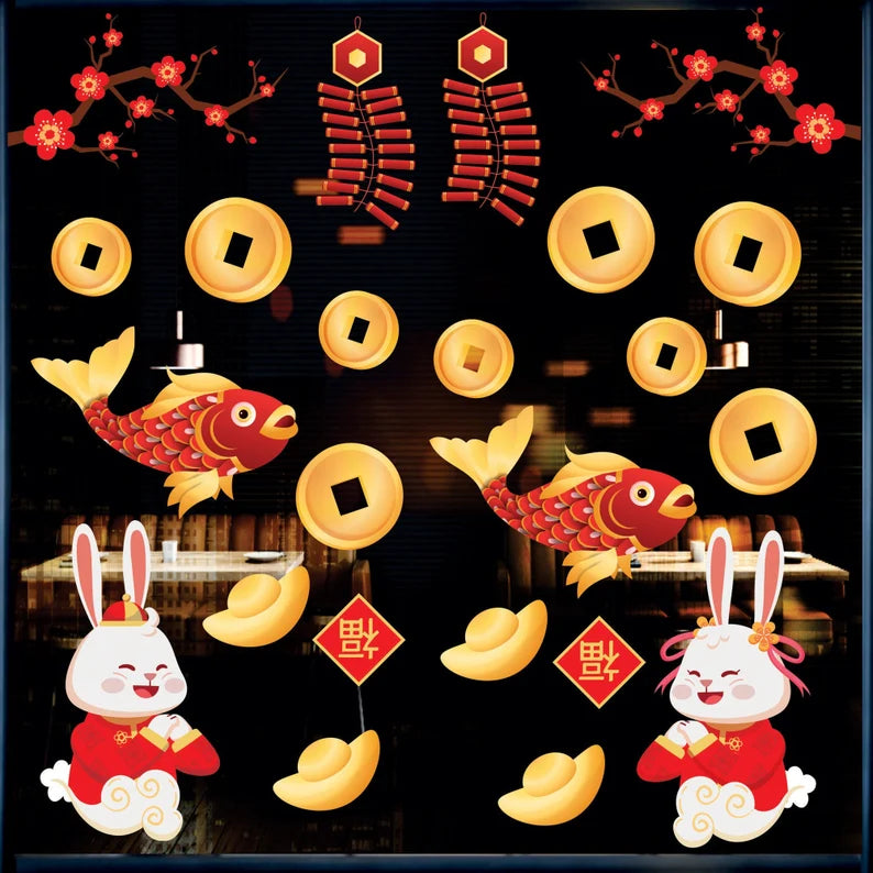 23Pcs Chinese New Year 2024 Window Cling Vinyl Stickers