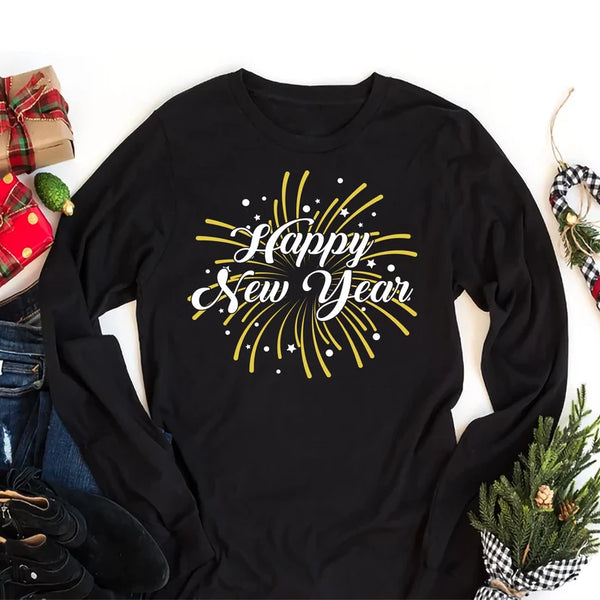 dress shirts for new years eve Happy New Year Long Sleeve T-Shirt Youth M (10-12) Long / White